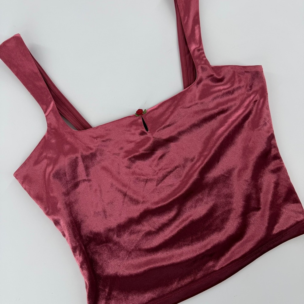 Wild Fable Velvet Crop Top Women Small Burgundy NWOT Rose Keyhole Y2K VN1989790